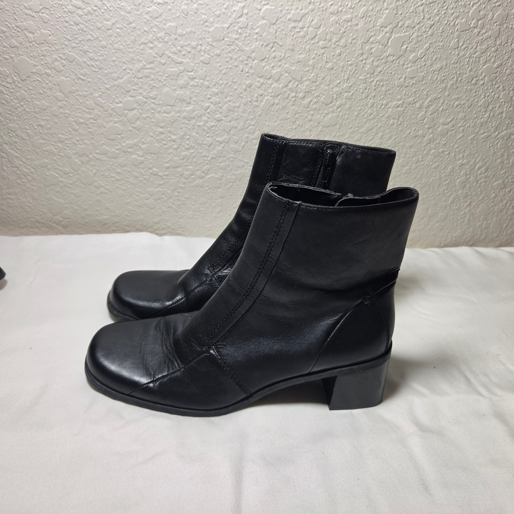 Craft & Barrow Wilbourne Black Leather Ankle Boots Square Toe Block Heel 8.5M